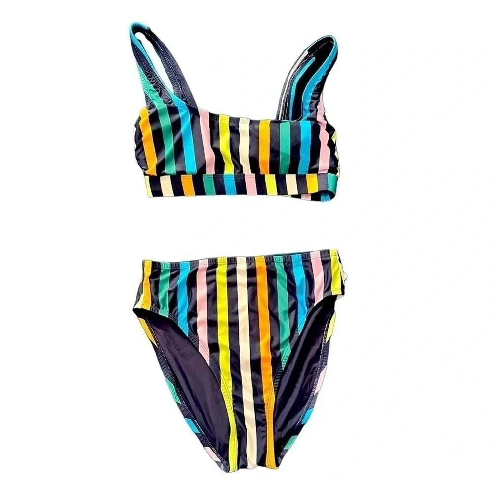 Modcloth Retro Striped High Waisted Bikini Set Swim Size S NWOT - Picture 7 of 8